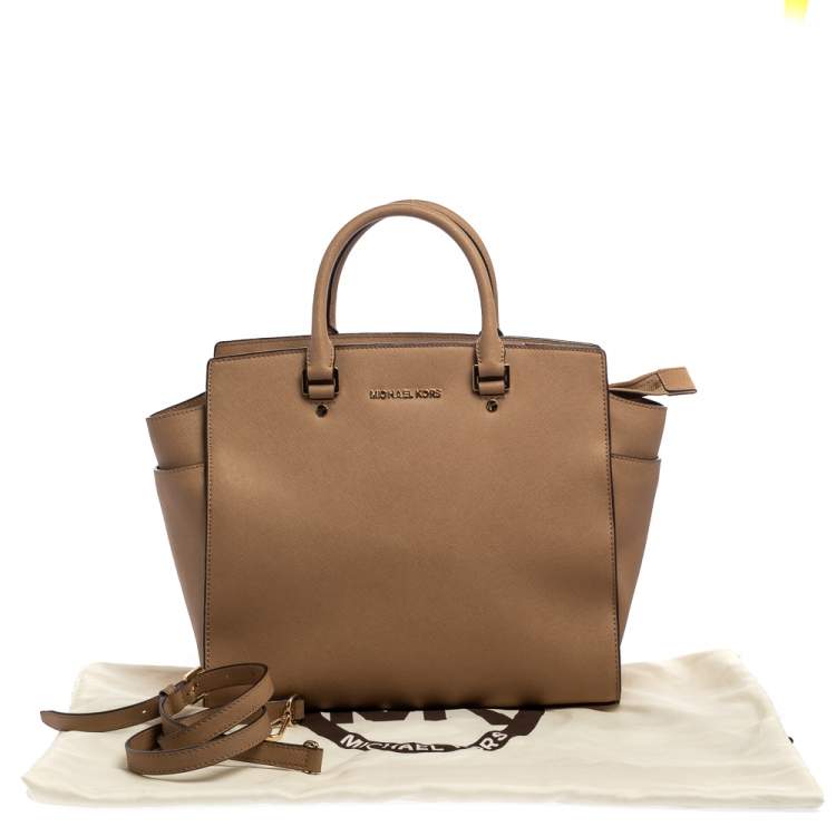 Pre Owned MICHAEL Michael Kors Beige Leather Large Selma Tote