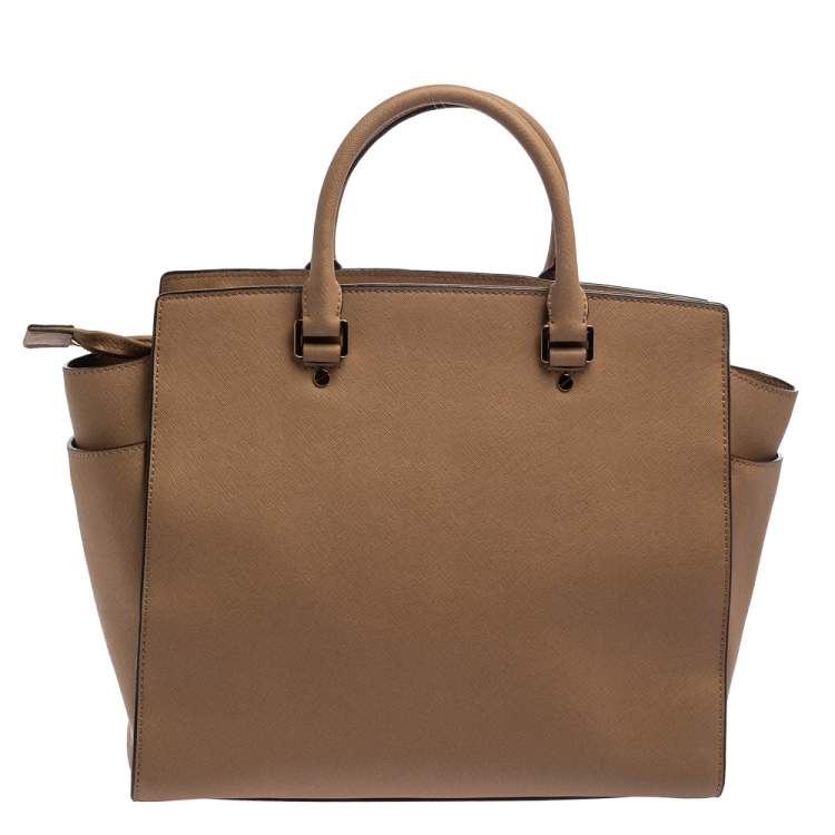 Pre Owned MICHAEL Michael Kors Beige Leather Large Selma Tote