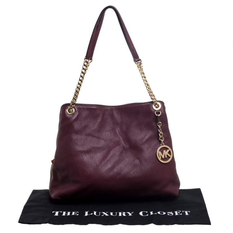 Pre Owned MICHAEL Michael Kors Burgundy Leather Jet Set Chain Shoulder Bag
