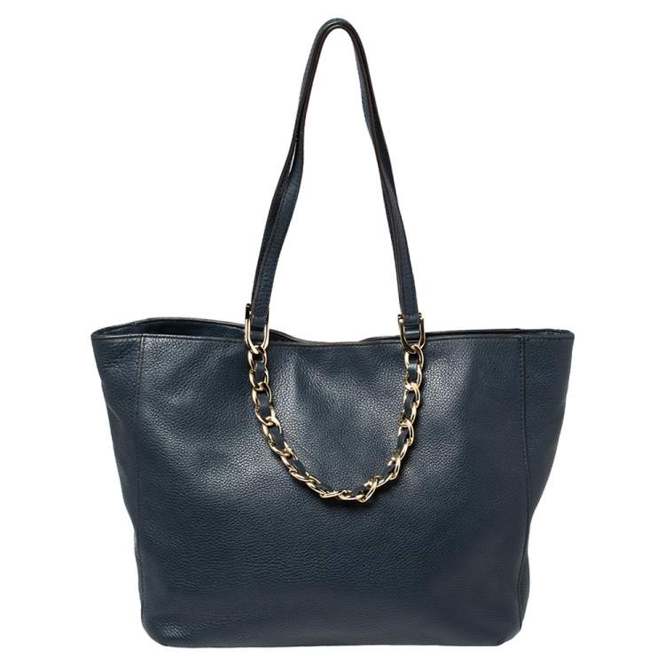 Pre Owned Michael Michael Kors Navy Blue Leather Harper Tote