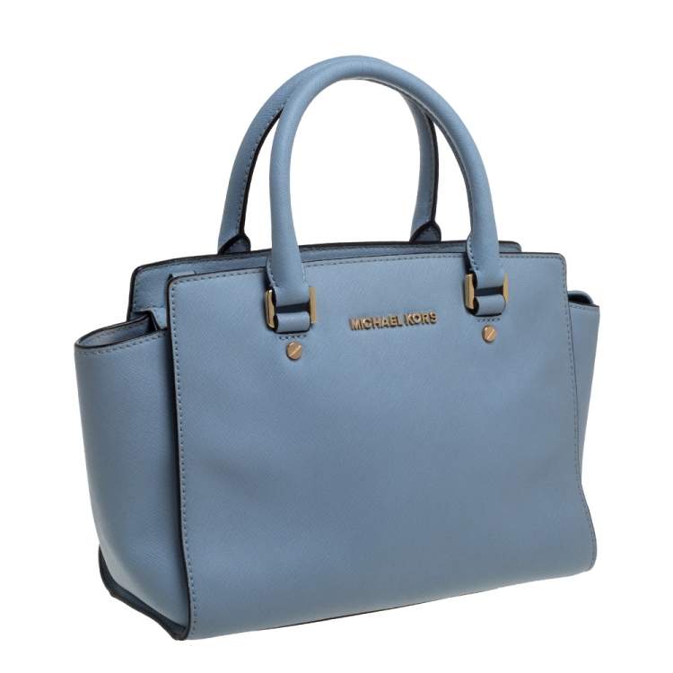 Pre Owned MICHAEL Michael Kors Blue Leather Medium Selma Satchel