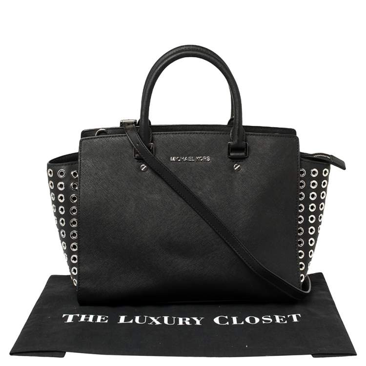 مملوكة مسبقًا Michael Michael Kors Black Leather Large Selma Eyelet Satchel
