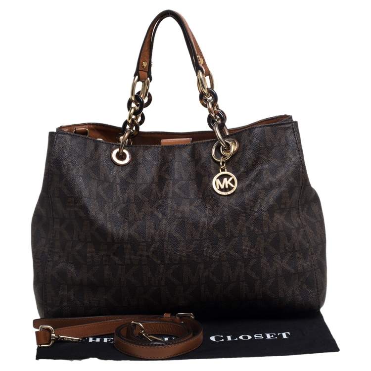 Pre Owned MICHAEL Michael Kors Brown Signature Coated Canvas Medium Cynthia Tote