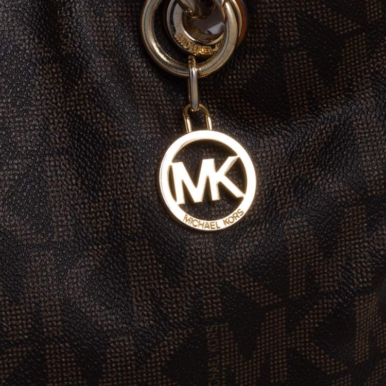Pre Owned MICHAEL Michael Kors Brown Signature Coated Canvas Medium Cynthia Tote