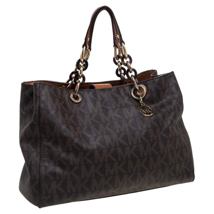 Pre Owned MICHAEL Michael Kors Brown Signature Coated Canvas Medium Cynthia Tote