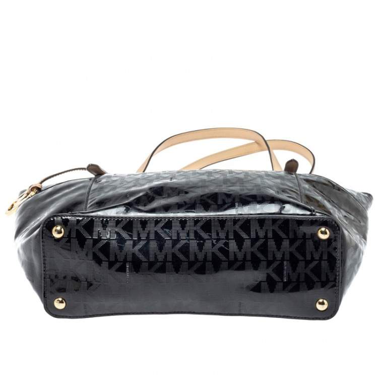 Pre Owned MICHAEL Michael Kors Black Signature Mirror PVC and Leather East West Zip Tote