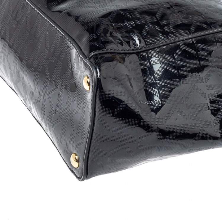 Pre Owned MICHAEL Michael Kors Black Signature Mirror PVC and Leather East West Zip Tote