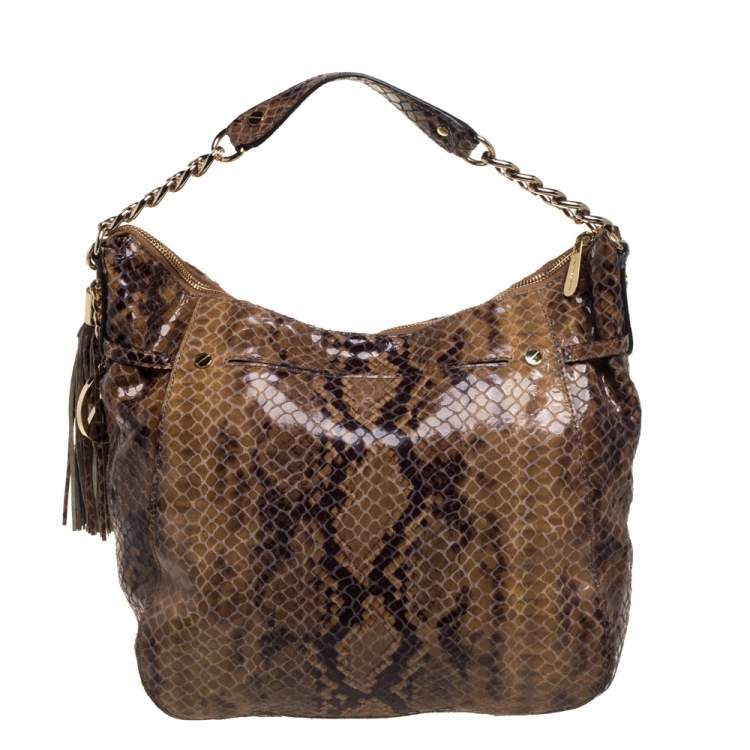 Pre Owned MICHAEL Michael Kors Brown Python Embossed Leather Hobo