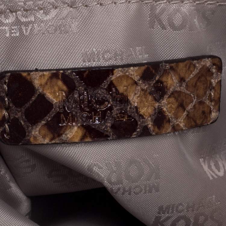 Pre Owned MICHAEL Michael Kors Brown Python Embossed Leather Hobo