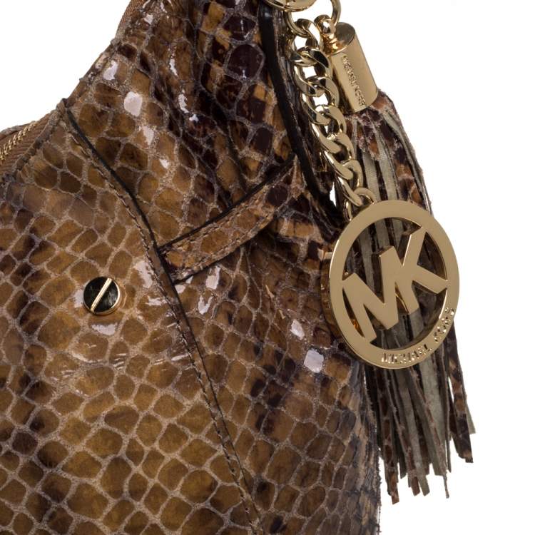 Pre Owned MICHAEL Michael Kors Brown Python Embossed Leather Hobo