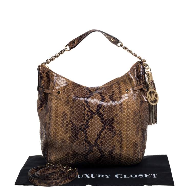 Pre Owned MICHAEL Michael Kors Brown Python Embossed Leather Hobo