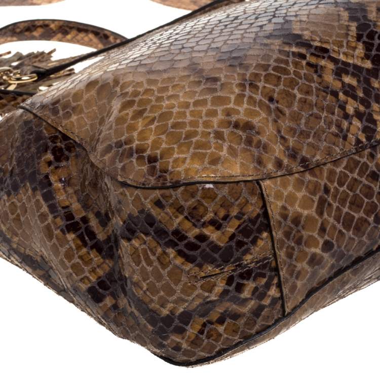 Pre Owned MICHAEL Michael Kors Brown Python Embossed Leather Hobo