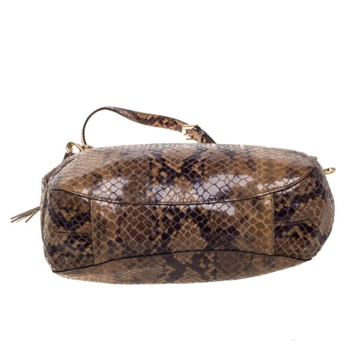 Pre Owned MICHAEL Michael Kors Brown Python Embossed Leather Hobo