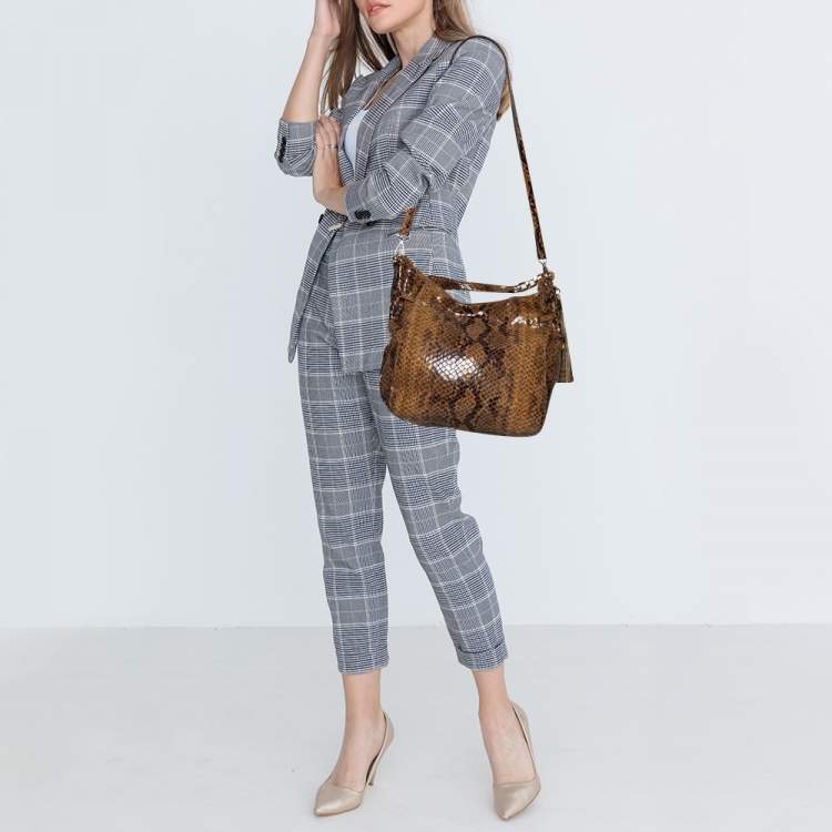 Pre Owned MICHAEL Michael Kors Brown Python Embossed Leather Hobo