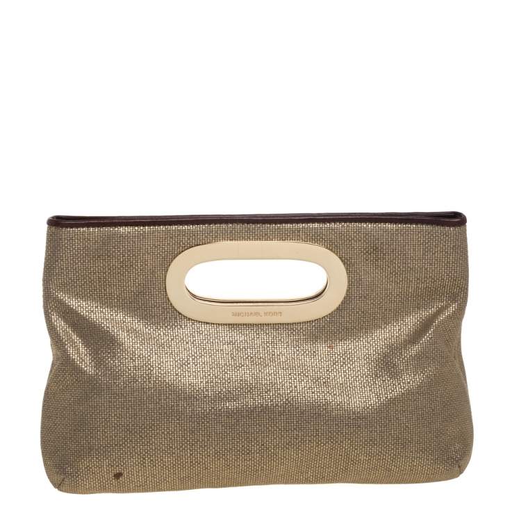 Pre Owned MICHAEL Michael Kors Gold Raffia Berkley Clutch