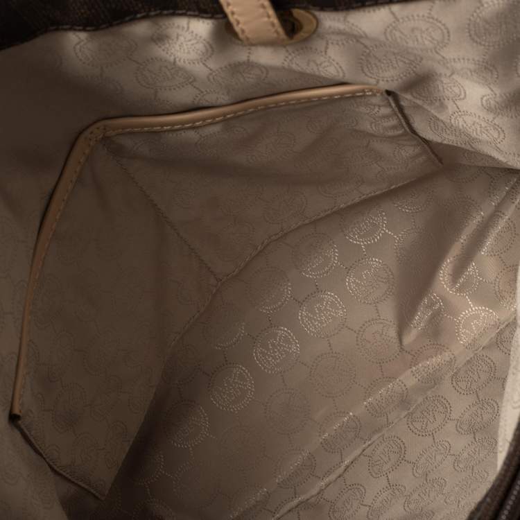 Pre Owned MICHAEL Michael Kors Brown Signature Coated Canvas and Leather Jet Set East West Tote