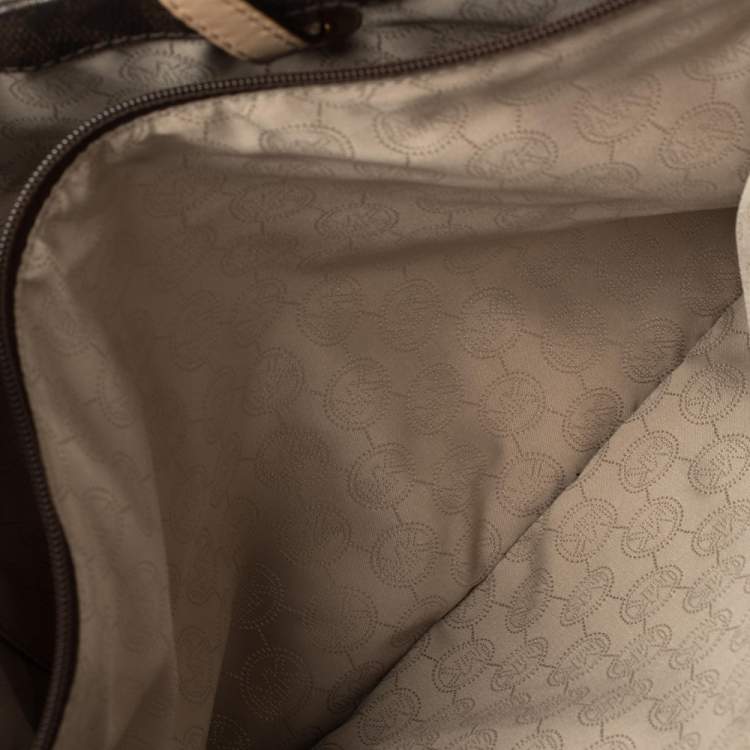 Pre Owned MICHAEL Michael Kors Brown Signature Coated Canvas and Leather Jet Set East West Tote