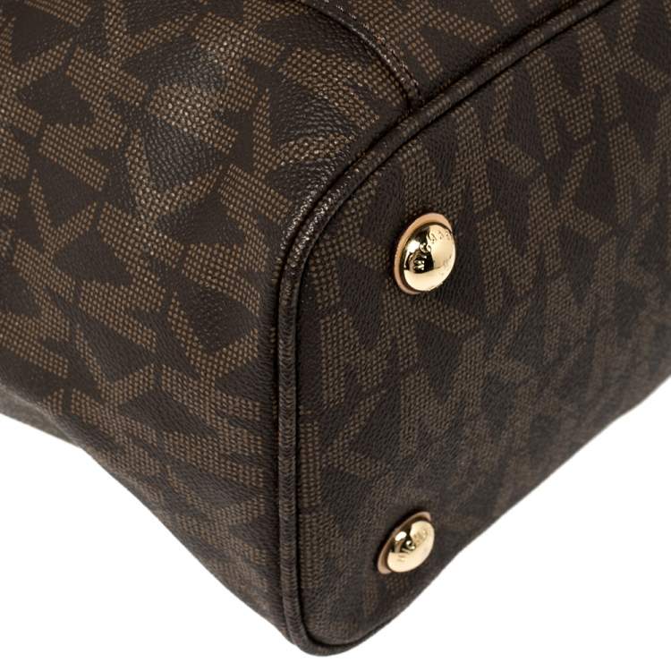 Pre Owned MICHAEL Michael Kors Brown Signature Coated Canvas and Leather Jet Set East West Tote