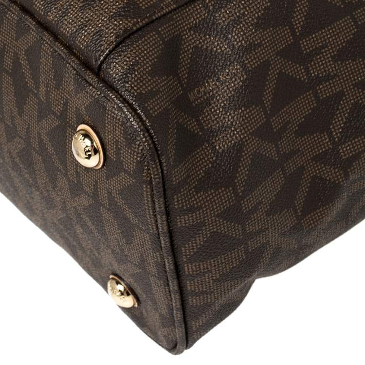 Pre Owned MICHAEL Michael Kors Brown Signature Coated Canvas and Leather Jet Set East West Tote