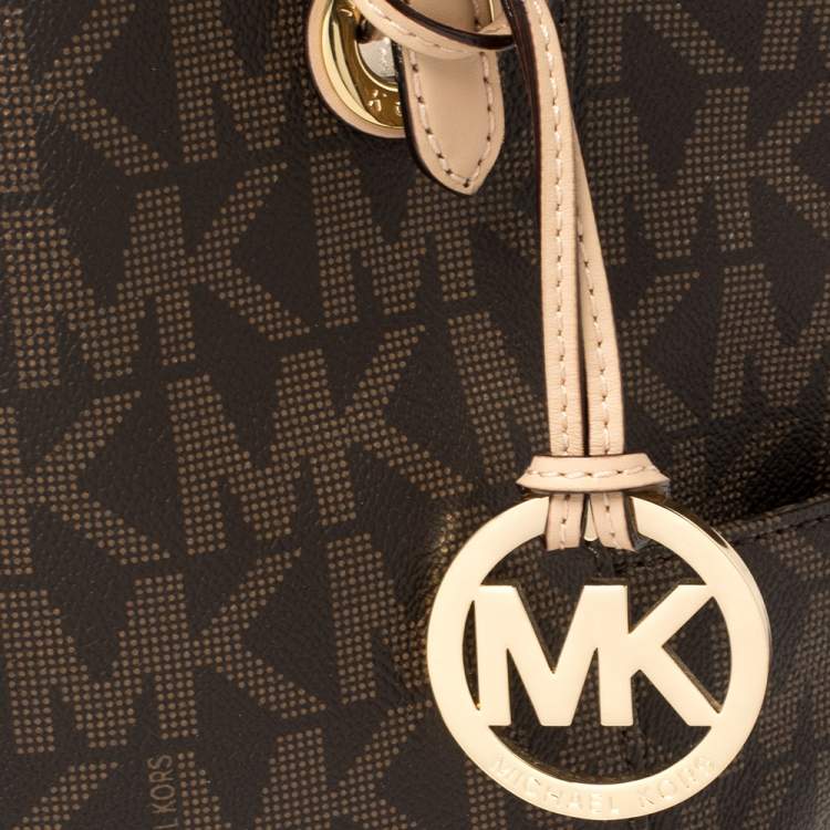 Pre Owned MICHAEL Michael Kors Brown Signature Coated Canvas and Leather Jet Set East West Tote