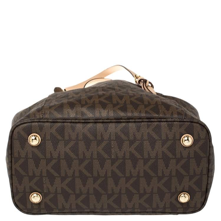 Pre Owned MICHAEL Michael Kors Brown Signature Coated Canvas and Leather Jet Set East West Tote