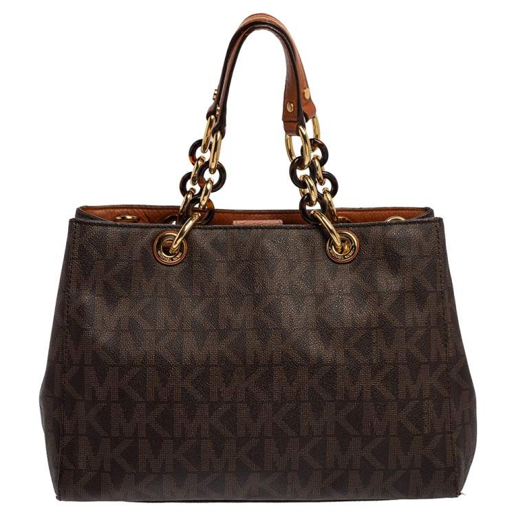 مملوكة مسبقًا MICHAEL Michael Kors Brown Signature Coated Canvas Medium Cynthia Satchel