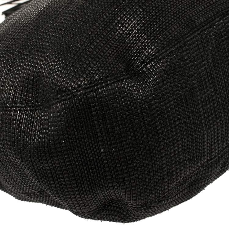 Pre Owned MICHAEL Michael Kors Black Straw And Leather Bennet Hobo