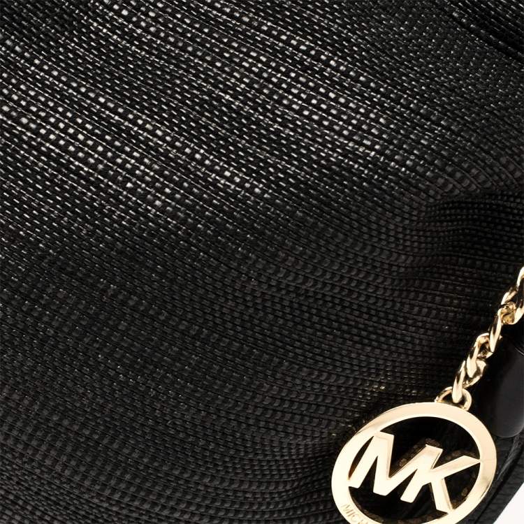 Pre Owned MICHAEL Michael Kors Black Straw And Leather Bennet Hobo