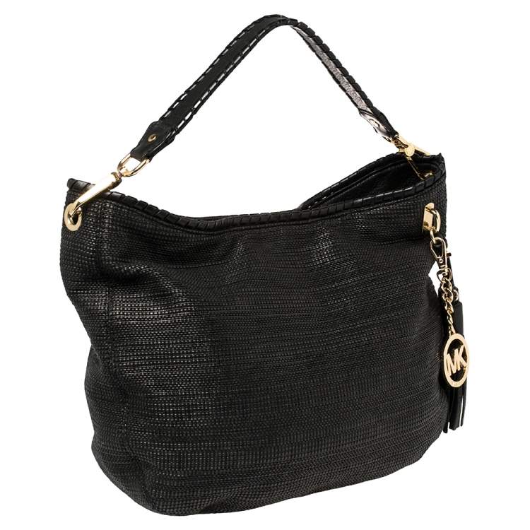 Pre Owned MICHAEL Michael Kors Black Straw And Leather Bennet Hobo