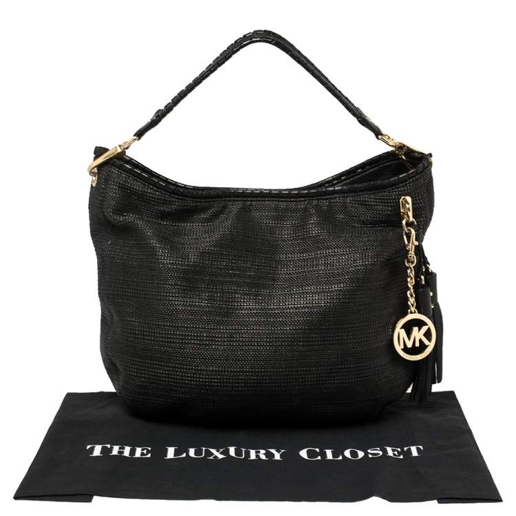 Pre Owned MICHAEL Michael Kors Black Straw And Leather Bennet Hobo