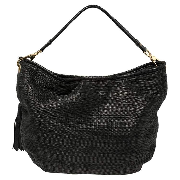 Pre Owned MICHAEL Michael Kors Black Straw And Leather Bennet Hobo