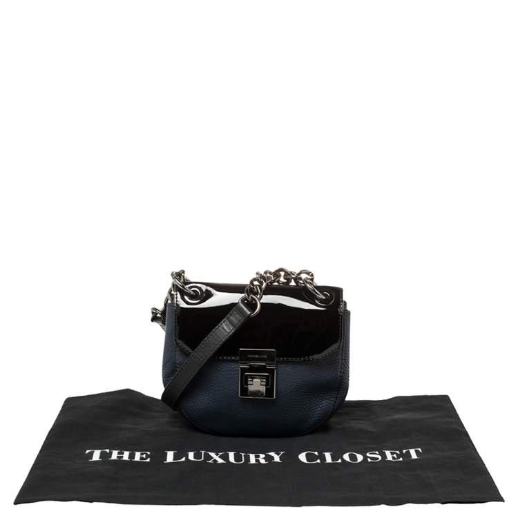 Pre Owned MICHAEL Michael Kors Blue/Black Patent and Leather Mini Cecelia Crossbody Bag