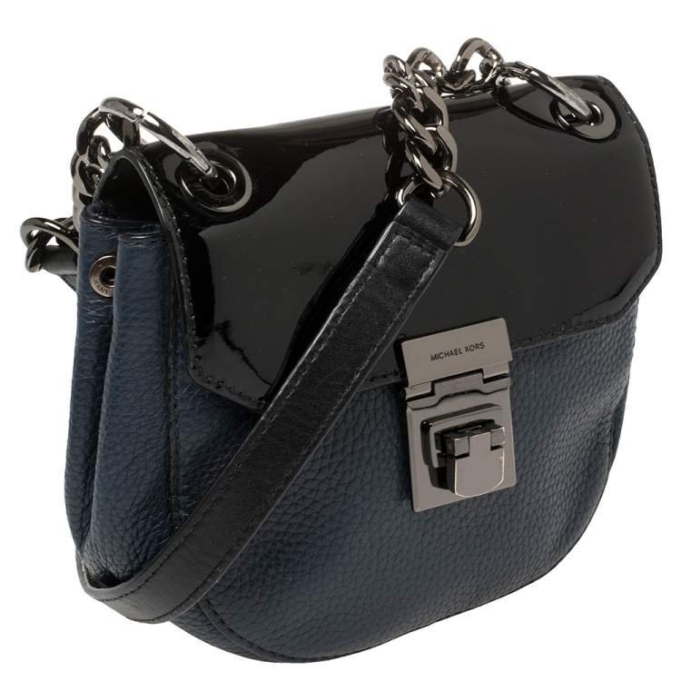 Pre Owned MICHAEL Michael Kors Blue/Black Patent and Leather Mini Cecelia Crossbody Bag