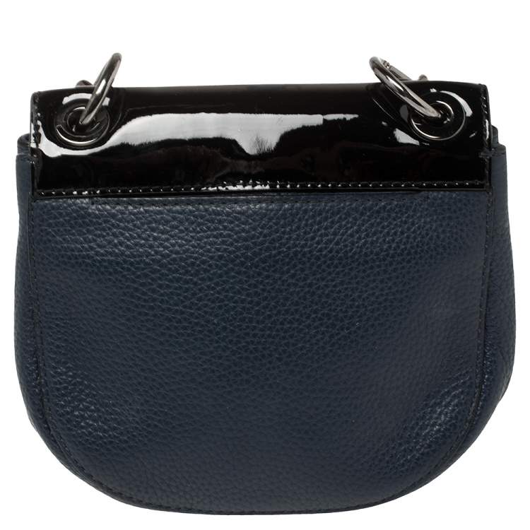 Pre Owned MICHAEL Michael Kors Blue/Black Patent and Leather Mini Cecelia Crossbody Bag