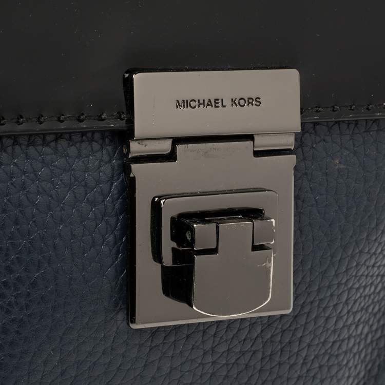 Pre Owned MICHAEL Michael Kors Blue/Black Patent and Leather Mini Cecelia Crossbody Bag
