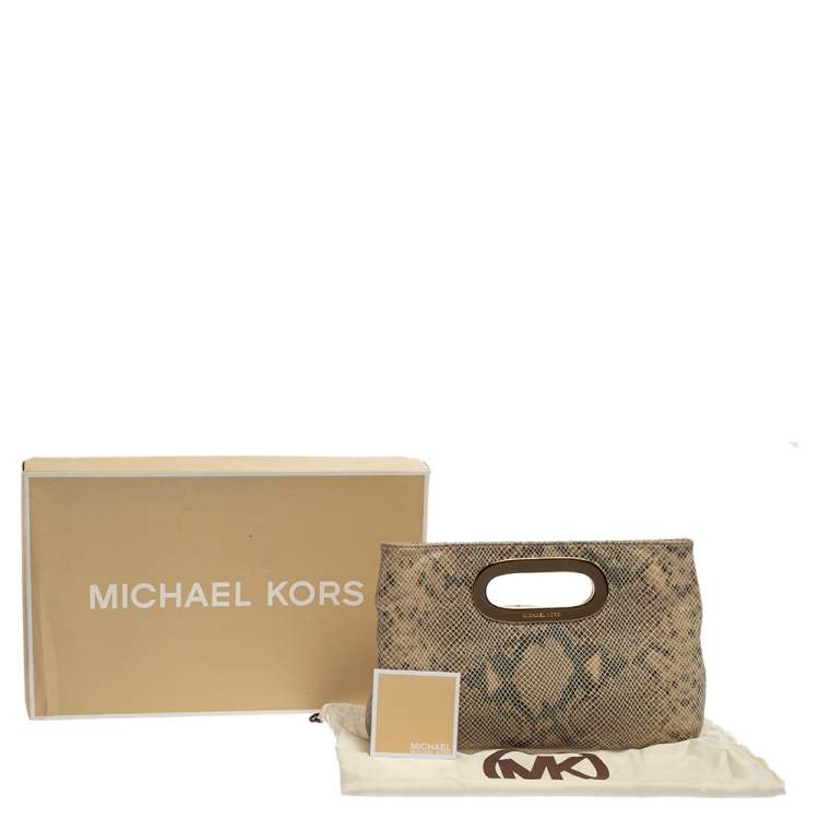 Pre Owned MICHAEL Michael Kors Beige/Black Snakeskin Effect Leather Berkley Clutch