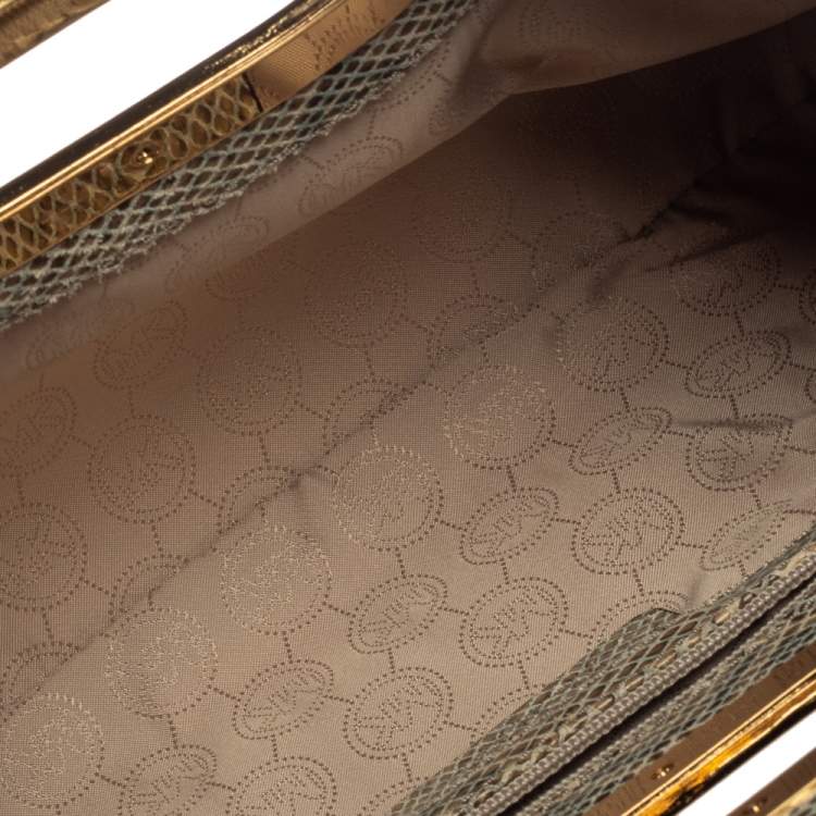 Pre Owned MICHAEL Michael Kors Beige/Black Snakeskin Effect Leather Berkley Clutch