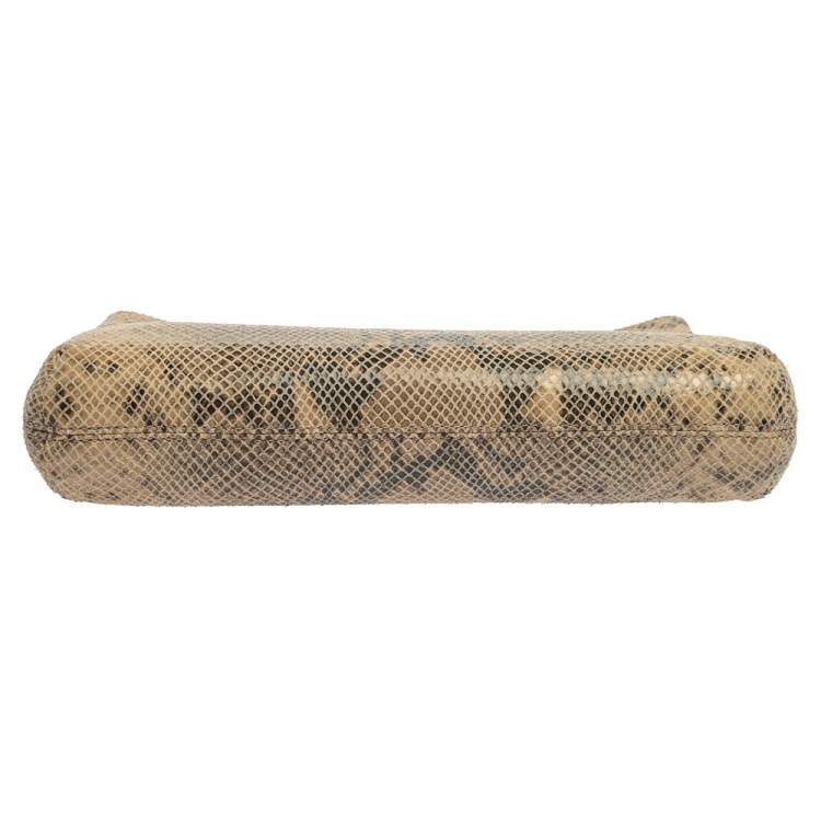 Pre Owned MICHAEL Michael Kors Beige/Black Snakeskin Effect Leather Berkley Clutch