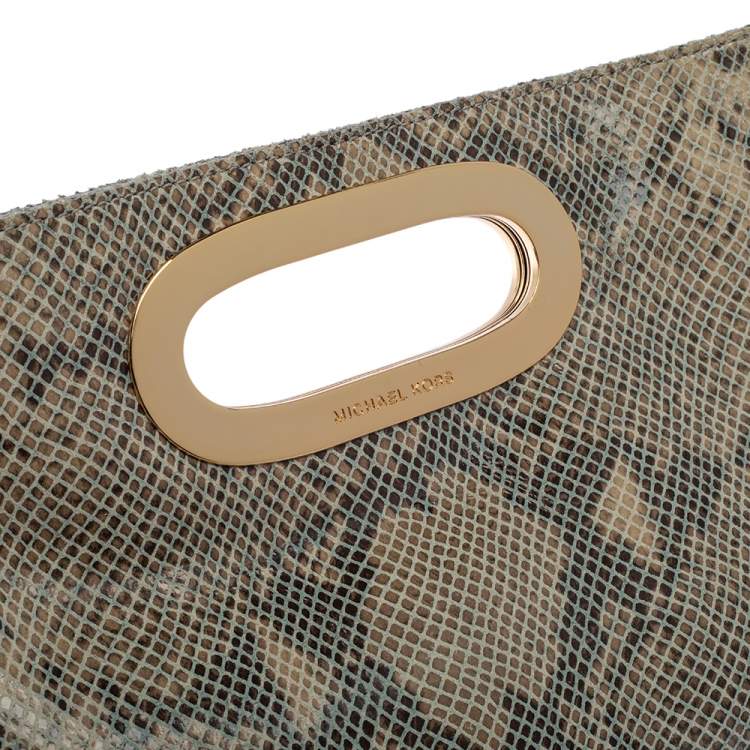 Pre Owned MICHAEL Michael Kors Beige/Black Snakeskin Effect Leather Berkley Clutch