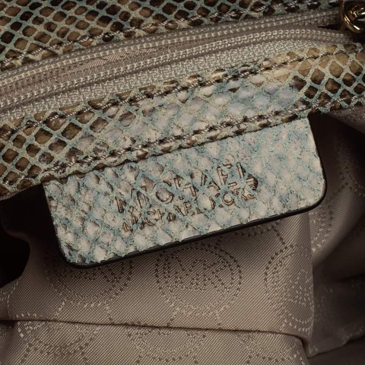 Pre Owned MICHAEL Michael Kors Beige/Black Snakeskin Effect Leather Berkley Clutch