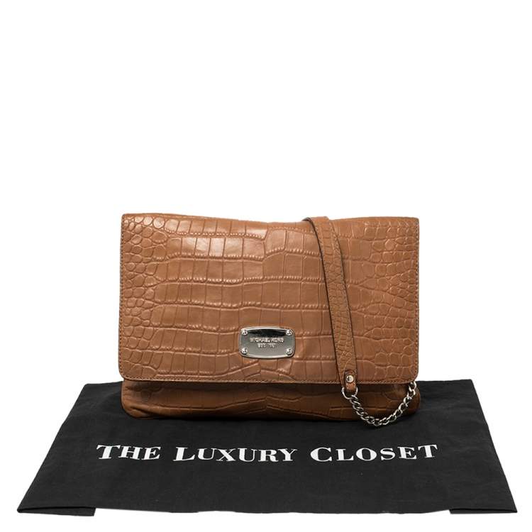 Pre Owned MICHAEL Michael Kors Brown Croc Embossed Leather Sloan Shoulder Bag