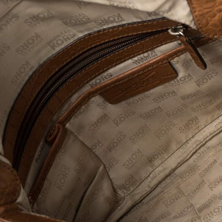 Pre Owned MICHAEL Michael Kors Brown Croc Embossed Leather Sloan Shoulder Bag