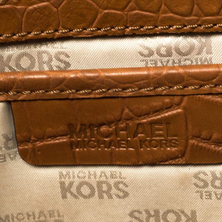 Pre Owned MICHAEL Michael Kors Brown Croc Embossed Leather Sloan Shoulder Bag