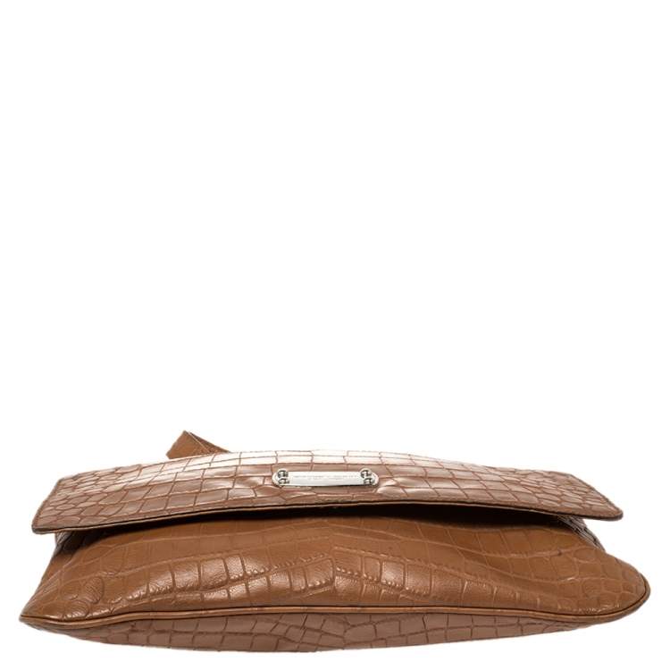 Pre Owned MICHAEL Michael Kors Brown Croc Embossed Leather Sloan Shoulder Bag