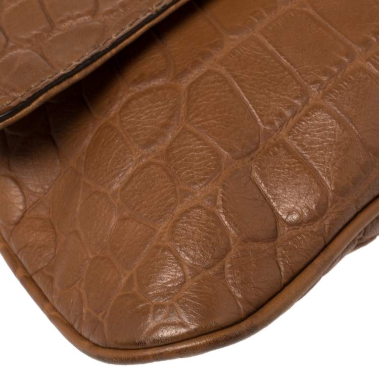 Pre Owned MICHAEL Michael Kors Brown Croc Embossed Leather Sloan Shoulder Bag