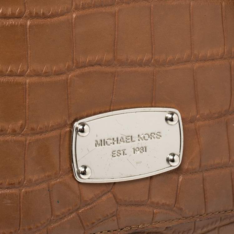 Pre Owned MICHAEL Michael Kors Brown Croc Embossed Leather Sloan Shoulder Bag