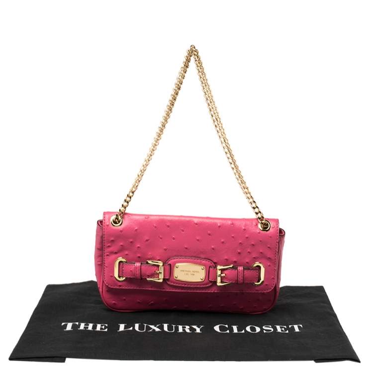 Pre Owned MICHAEL Michael Kors Fuchsia Embossed Ostrich Leather Zinnia Shoulder Bag