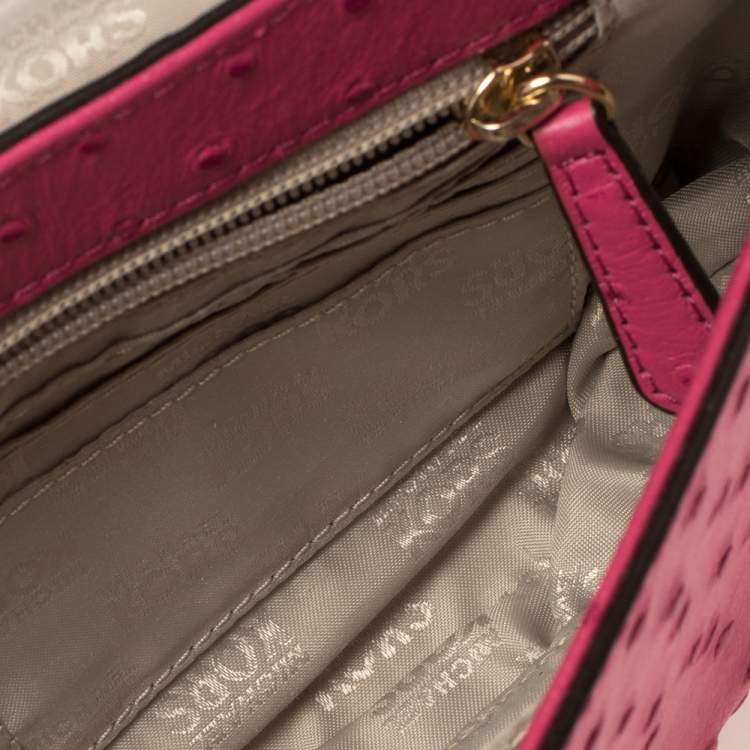 Pre Owned MICHAEL Michael Kors Fuchsia Embossed Ostrich Leather Zinnia Shoulder Bag