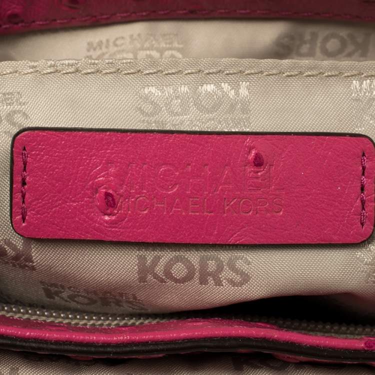 Pre Owned MICHAEL Michael Kors Fuchsia Embossed Ostrich Leather Zinnia Shoulder Bag