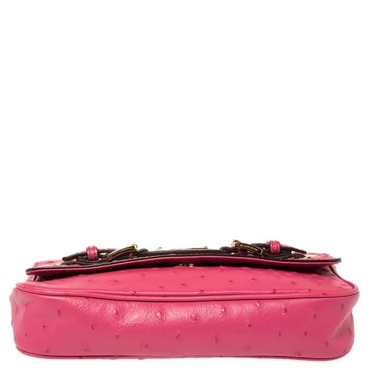 Pre Owned MICHAEL Michael Kors Fuchsia Embossed Ostrich Leather Zinnia Shoulder Bag